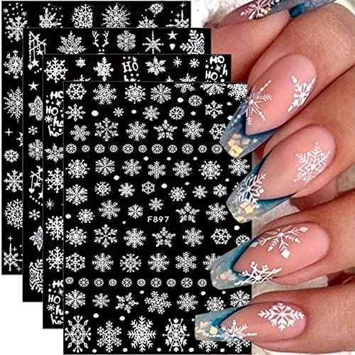 8 Sheets 3D Snowflake Nail Art Stickers Winter Nail Decals Self-Adhesive Glitter Designs Nail Charms Christmas Nail Stickers Winter Holiday Nail Decoration for Women Girls DIY Xmas Nail Art Supplies