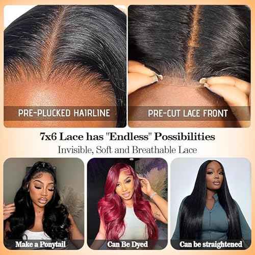 CHEETAHBEAUTY 7x6 Glueless Wigs Human Hair Pre Plucked Pre Cut 18 Inch Body Wave Lace Front Wigs Human Hair for Women 7x6 HD Lace Closure Wigs with Elastic Drawstring 200% Density Natural Color
