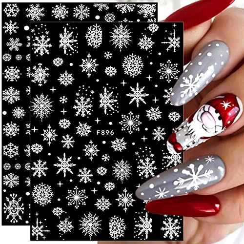 8 Sheets 3D Snowflake Nail Art Stickers Winter Nail Decals Self-Adhesive Glitter Designs Nail Charms Christmas Nail Stickers Winter Holiday Nail Decoration for Women Girls DIY Xmas Nail Art Supplies