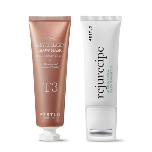 PESTLO Elasticity Boost Skincare Set | Baby Collagen Glow Mask & Rejurecipe Spicule Roller Serum | Hydrate, Firm, Reduce Wrinkles | Patented Reallagen & Gua Sha Serum