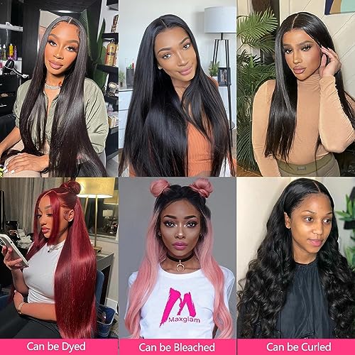 12A Straight Bundles Human Hair with 5x5 Closure 18 20 22+16 Inch Brazilian Human Hair Weave Bundles with 5x5 HD Lace Closure 100% Unprocessed Virgin Hair Extensions