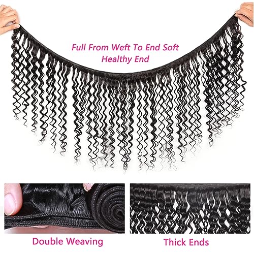 Deep Wave Human Hair Bundles 16 18 20 Inch Brazilian Hair Deep wave 100% Unprocessed Virgin Remy Hair Deep Curly Bundles Human Hair Double Weft Natural Color for Black Women