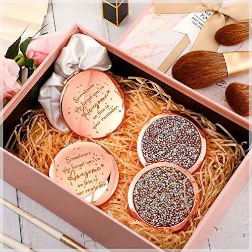 Roowest 20 Pcs Inspirational Compact Mirror You're Awesome Reminder Appreciation Gifts for Women Employee Coworker Friends Sisterhood Bulk Christmas Party Favors Magnifying Pocket Mirror (Rose Gold)