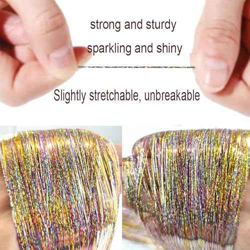 Hair Tinsel Kit,Galaxy Pattern Tinsel Hair Extensions,Single Strands Mixed Colors,Gold Silver Pink Ombre Effect,3-Tones Gradient Fairy Hair for Kids Girls(48 Inch Pack of 5Pcs, Galaxy)