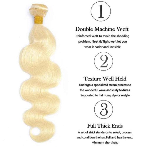 613 Human Hair Bundles Body Wave Blonde Bundles 100% Unprocessed 12A Grade Brazilian Virgin Human Hair 613 Hair Extensions for Women 24 Inch