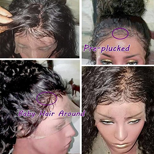 JYZ Burmese Curly Hair Lace Front Wigs Human Hair 180% Density Pre Plucked Bleached Knots with Baby Hair 13X4 HD Lace Brazilian Wet Raw Human Hair Wigs 14 Inch Free Part Natural Color