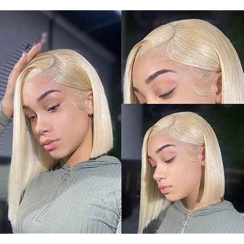 12 Inch Blonde Bob Wig Human Hair 180% Density 613 Lace Frontal Human Hair Bob Wig 13x4 HD Lace Front Wig Human Hair Free Part 613 Short Straight Bob Wig Pre Plucked with Baby Hair