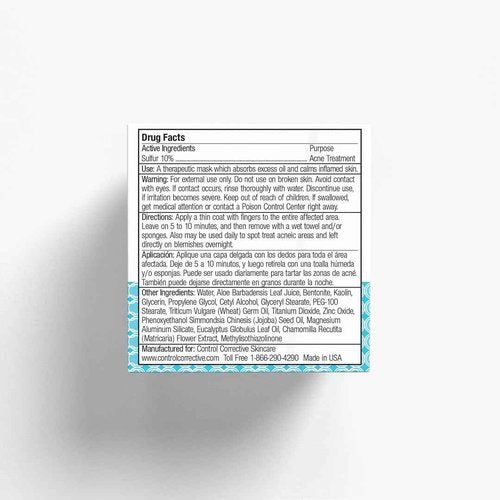 CONTROL CORRECTIVE Sulfur Calming Mask – 10% Sulfur Clay Treatment for Blemish-Prone Skin, Soothing Aloe & Clay Formula, 2 oz