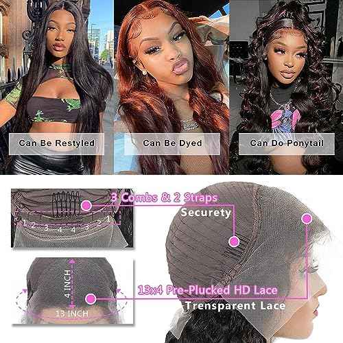 14 Inch 13x6 Body Wave Lace Front Wigs Human Hair 180 Density HD Lace Frontal Wigs Human Hair Pre Plucked Human hair Wig for Women Natural Black