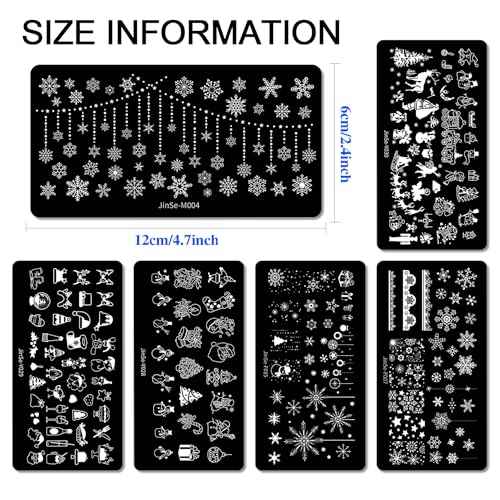 DANNEASY 6 Pieces Christmas Nail Stamping Plate Nail Stamps Nail Stencils Nail Art Stamping Kit Snowflake Plates for Nails Design Manicure Template Tools Acrylic Nail Accessories