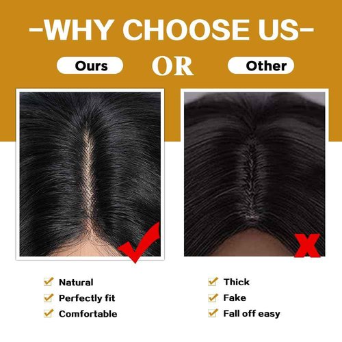 JOEDIR HAIR Synthetic Lace Front Wig for Women Long Layered Hair Wig with Curtain Bangs 24 inch Long Straight Black Hair Wig for Daily Party Cosplay (Color:1B)