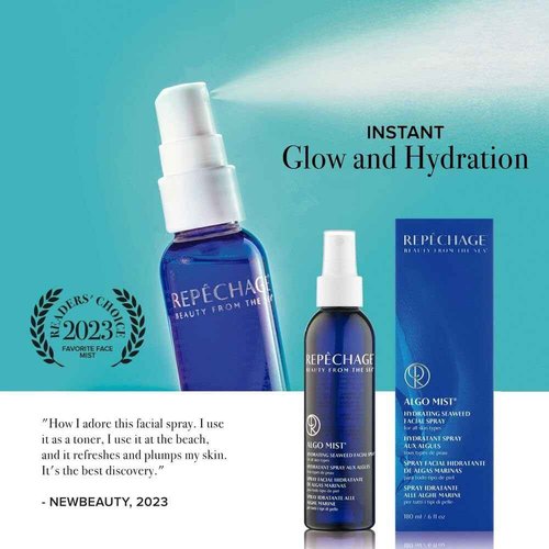 Repechage Algo Mist Hydrating Seaweed Facial Spray for All Skin Types - Aloe and Vitamin C Infused Face Mist Keeps Skin Hydrated, Refreshed and Nourished, 6 fl oz.