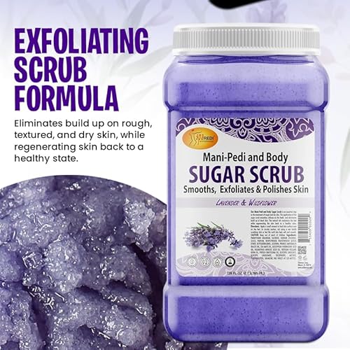 SPA REDI ? Sugar Body Scrub, Lavender and Wildflower, 128 Oz Exfoliating, Moisturizing, Hydrating and Nourishing, Glow, Polish, Smooth and Fresh Skin - Body Exfoliator