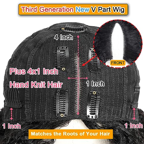 V Part Wig Human Hair Kinky Curly Natural Black 14 Inch | Curly Human Hair Wig Upgrade U Part Human Hair Wigs for Black Women Glueless Wig Wear and Go 180 Density