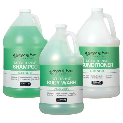 Ginger Lily Farms Club & Fitness Body Wash + Shampoo + Conditioner Bundle, Aloe Vera