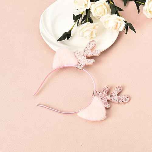 Xiyantiji Christmas Elk Headband for Women Girls Pink Reindeer Antler Ears Headbands Christmas Headpiece for Kids Xmas Costume Hair accessories for Christmas Cosplay Party Gifts Headwear