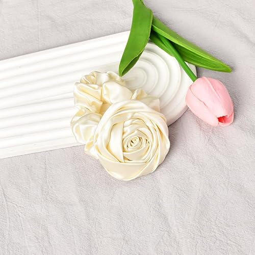 Guqqeuc Satin Rose Hair Scrunchie with Flower Hair Bow for Women Girls Silk Scrunchy Hair Elastics for Long Thick Hair