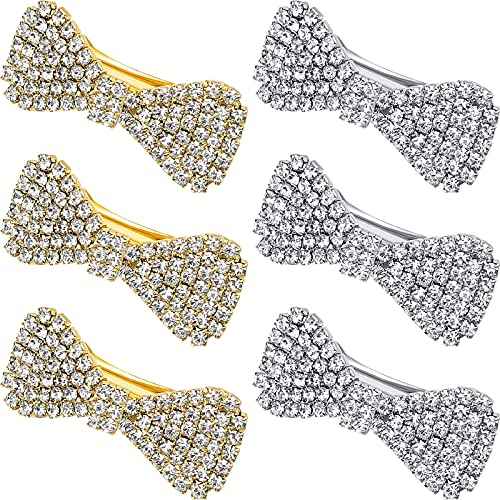 WILLBOND 6 Pcs Crystal Rhinestone Hair Clips Bling Silver Gold Rhinestone Bows Wedding Barrette for Women Mini Alligator Diamond Clips Bridal Hair Jewelry Accessories for Christmas Birthday Present