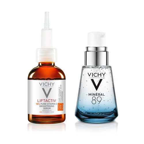 Vichy Bestsellers Duo, Skin Care Set, 16% Pure Vitamin C Serum & Mineral 89 Booster Hyaluronic Acid Serum, Facial Skin Care Kit for Brightening, Hydrating & Firming