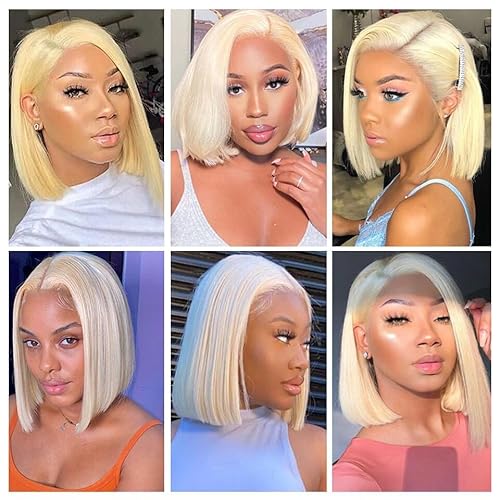 613 Blonde Bob Wig Human Hair 14 Inch 13x4 HD Bob Lace Front Wigs Human Hair Pre Plucked 200 Density Blonde Wig Human Hair Short Bob Wigs for Women