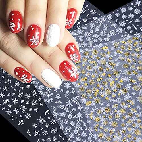 White Snowflake Nail Art Stickers Decal Snowflake Nail Supplies 12 Sheets Nail Sticker Decoration Snowflake Fake Nail Design Acrylic Women Girls 3D Self-Adhesive Christmas DIY Nail Tips Wraps Acrylic