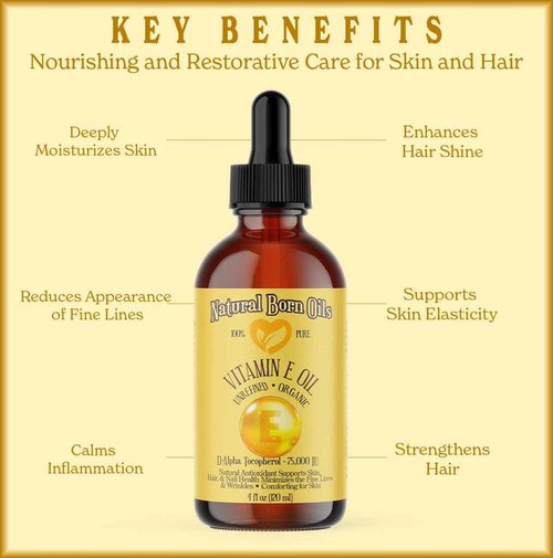 Natural Born Oils Vitamin E Oil (made from Wheat Germ), 16oz, Organic, Cold-Pressed, Nutrient-Rich, Excellent for Glowing Skin, Lustrous Hair