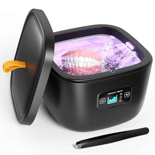 Ultrasonic Retainer Cleaner Machine - Raccomb LED Light Dental Cleaner for Dentures, Aligner, InvisalignMouth Guard, Night Guard Cleaner, 230ml Sonic Cleaning Machine for Dental Appliances