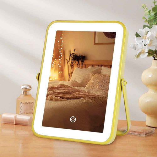 YEKKOPT Gold Rechargeable Makeup Mirror with Lights, LED Vanity Mirror, 3 Color Modes, Portable Desktop Mirror, Adjustable Brightness, Ideal for Dorm and Home Use