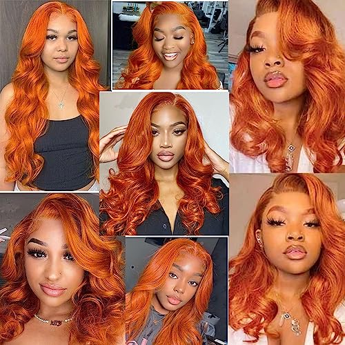 22 Inch Orange Lace Front Wigs Human Hair Body Wave 4X4 Hd Transparent Lace Closure Wig Brazilian Human Hair Pre Plucked With Baby Hair Glueless Wig