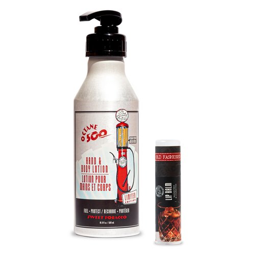 18.21 Man Made Octane 500 Sweet Tobacco Hand & Body Lotion, & Lip Balm 2-Set Bundle, All Hair & Skin Types for Men, Strengthens and Moisturizes in a Manly Aroma