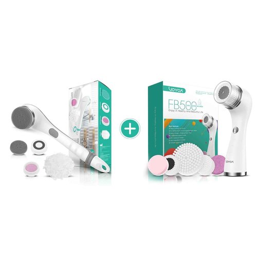 VOYOR Electric Body Brush Back Scrubber for Shower - Facial Cleansing Brush Rechargeable, Spin Face Brush Waterproof 5-in-1 Body Brush Set for Deep Skin Cleansing