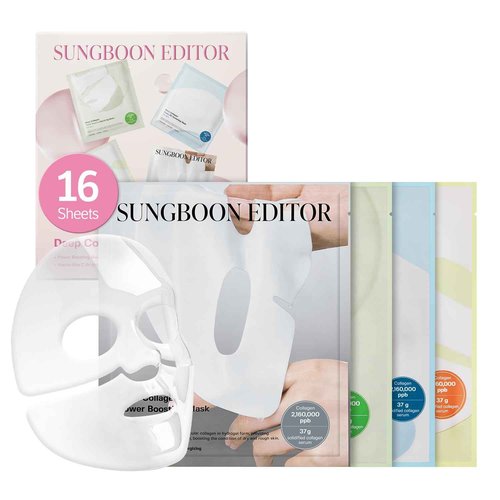 SUNGBOON EDITOR Deep Collagen STARTER KIT, Real Collagen 2,160,000ppb | Glass Skin, Elasticity, Moisturizing, Calming, Uneven Skin, Overnight Face Mask,TikTok trend items, Korean Skin Care, 37gx16ea
