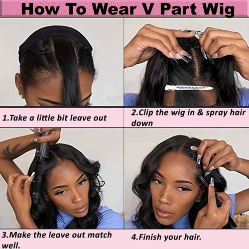 draconenee V Part Wig Human Hair 14 inch Upgrade U Part Wigs Body Wave for Black Women Beginner Friendly No Sew In and No Leave Out Glueless Brazilian Virgin Hair Natural Black Color 180% Density