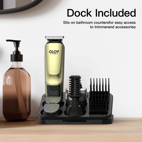 OLOV CYBER Beard Trimmer for Men, 17-in-1 Mens Grooming Kit with 6 Trimmer Heads, Cordless Hair Clippers Rechargeable with Charging Dock, IPX7 Waterproof Wet Dry Use for Body Face Nose & Mustache