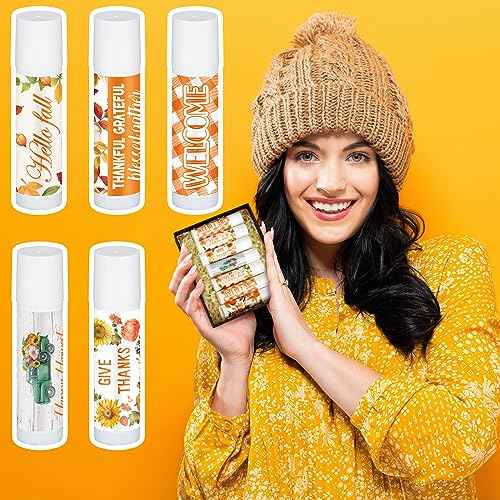 100 Pcs Thanksgiving Lip Balms Friendsgiving Party Favors Bulk Thanksgiving Lip Balm Fall Party Gifts Autumn Basket Stuffers Small Thank You Gift for Women Men Staffs (Honey Flavor)