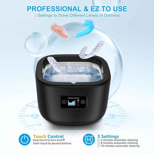 Ultrasonic Retainer Cleaner Machine - Raccomb LED Light Dental Cleaner for Dentures, Aligner, InvisalignMouth Guard, Night Guard Cleaner, 230ml Sonic Cleaning Machine for Dental Appliances