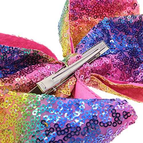 Hair Accessories: 8 Inch Large Sequin Bows and Alligator Clips for Women, Teens, and Girls (Gold)