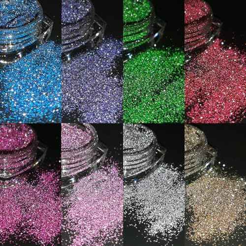 Reflective Glitter Powder Set, 8 Colors Sparkle Diamond Nail Glitter Dust, Silver Pink Purple Green Loose Glitter for Nails, Shiny Sugar Nail Powder Dipping Pigment, Nail Supplies