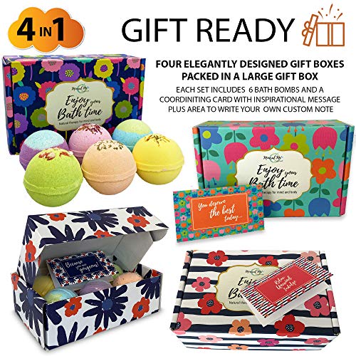 Bath Bombs for Women Gift Set - 24 Natural & Organic Bath Bombs with Essential Oils & Moisturizing Shea Butter, Spa Selfcare Gift, Stocking Stuffers, Christmas Gifts for Her, Women, Kids, Teen Girls