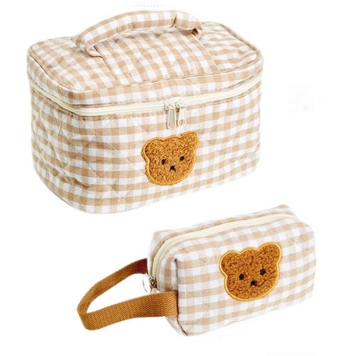 BAGCRAZY Makeup Bag, Cosmetic Bag, Portable Leather Large Checkered Makeup Bag, 2 Pack Large Capacity Travel Cosmetic Bag for Women, Lightweight Design and Waterproof Toiletries Bag Christmas Gifts
