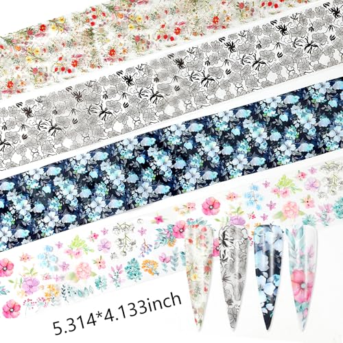 DANNEASY 10 Rolls Flower Nail Art Foil Transfer, Floral Spring Aurora Nail Stickers Foil Sheets, Starry Sky Nail Foils, Holographic Manicure Decals for Women Girls Manicure Tips Supplies