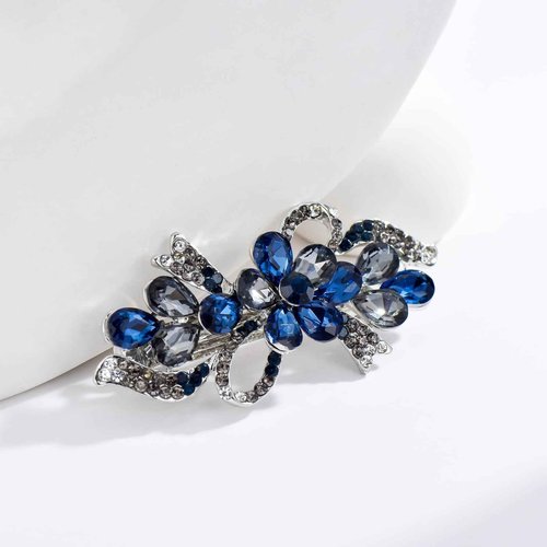 Soumimi Navy Blue Flower Hair Rhinestone Clips Crystal Hairpins Barrettes Hair Accessories for Wedding Party Everyday, Christmas Birthday Gift for Mom Wife