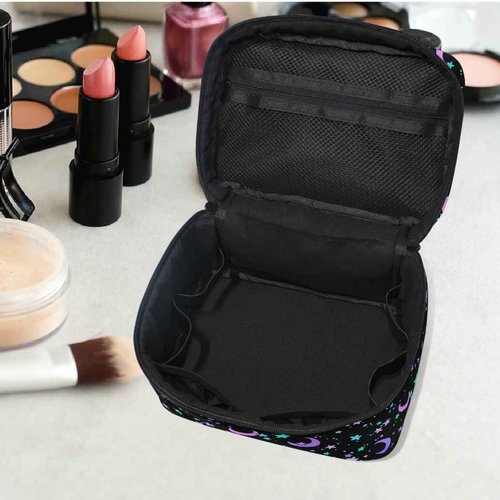 Makeup Bag, Crescents and Stars Makeup Organizer Bags Toiletry Bag Box Travel Cosmetic Bag Make Up Train Case for Women Teen Girl Ladies