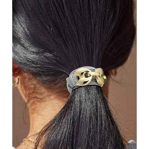 Bracelet Hair Ties Ponytail Holders, Gold Chain Link on Pink cord, Handmade Hair Elastic for Women Gray