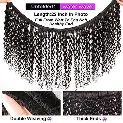 Water Wave Bundles Human Hair 20 22 24 Inch Deep Wave Bundles 10A Brazilian 100% Unprocessed Virgin Human Hair Wet and Wavy Bundles Double Weft Water Curly Weave 3 Bundle Natural Black