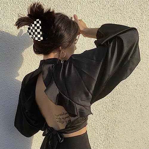 Checkered Hair Clips for Thick Thin Hair 4Pcs Large Medium Small Square Claw Clips Non Slip Strong Hold Jaw Clips Y2K Hair Accessories for Women Girls Black White