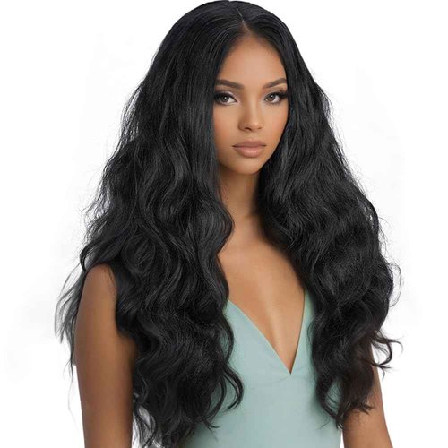 Macodio 26Inch Black Wavy Synthetic fiber Wigs Hand Tied Glueless Natural Density Preplucked Hairline for Daily Party Use (Style 1)
