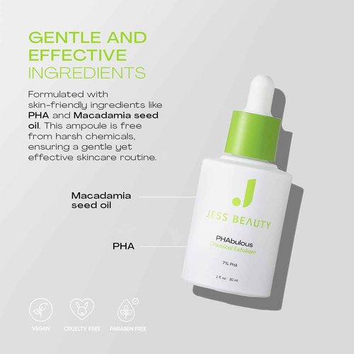 JESS BEAUTY | PHAbulous Chemical Exfoliant | Skin Care for Sensitive Skincare Hydration & Antioxidant Protection | 1 fl oz