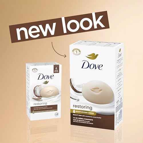 Dove Beauty Bar Soap Restoring Coconut & Cocoa Butter 6 Count for Restored Skin, Nourishes Skin 3.75 oz
