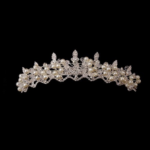 LIMELIA Women's Tiara - Crown for Henna Wedding Party | Glitter Hair Accessories for Bridal Birthday Pageant Prom Halloween Cos-play Costume Christmas Party, Princess Crowns | Crystal Glass Beads - Pearl